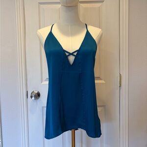 Teal Strappy Women's Going Out Top Satin and Lace Back Detail